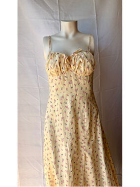 Butter yellow Midi floral dress - Elena Wang- Small